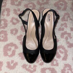 NEW Clarks Bayla Joy Leather Casual Slingback Sandals Black Size 9.5M